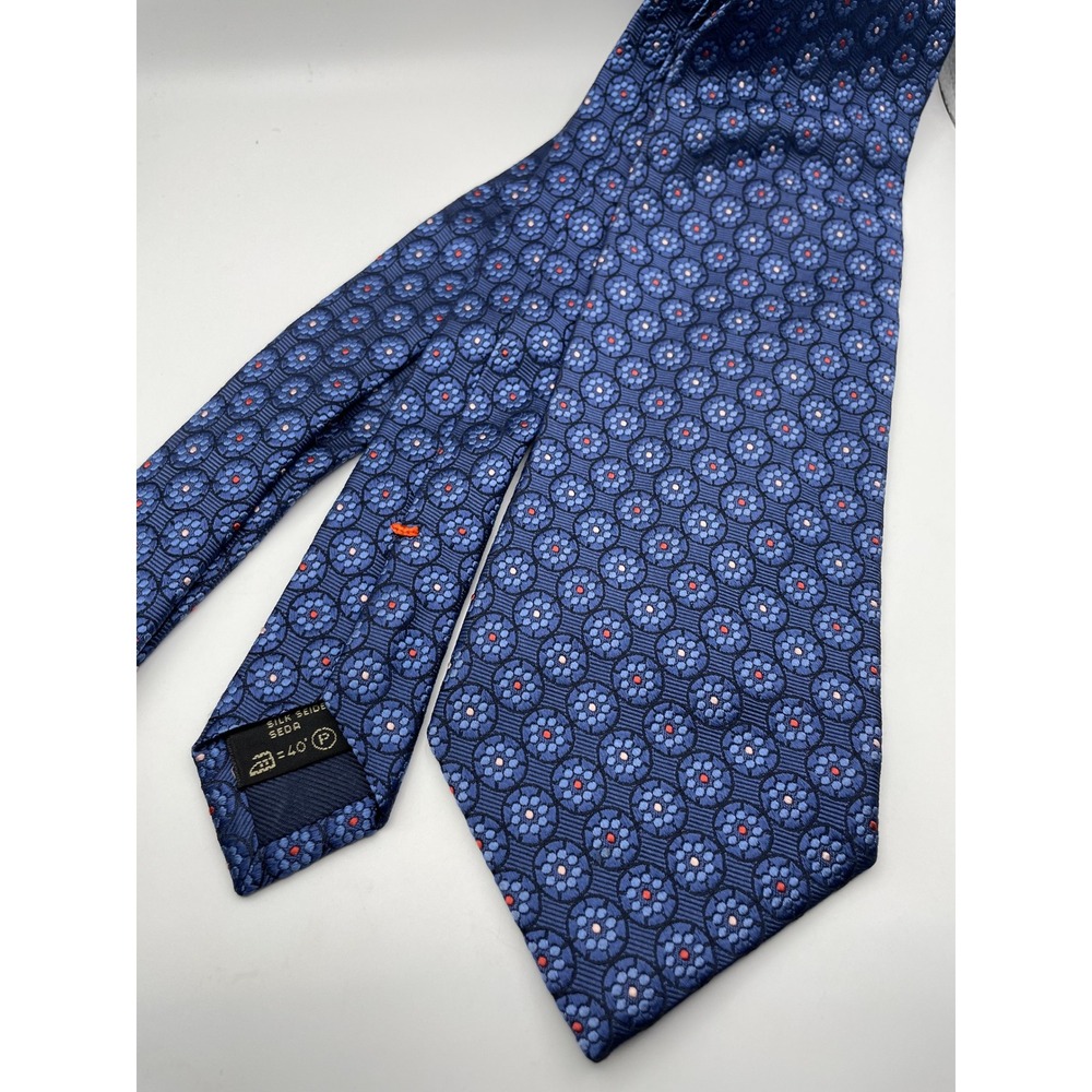 Ermenegildo Zegna Silk Tie Blue Geometric Floral Medallion Made in Italy 3.75"